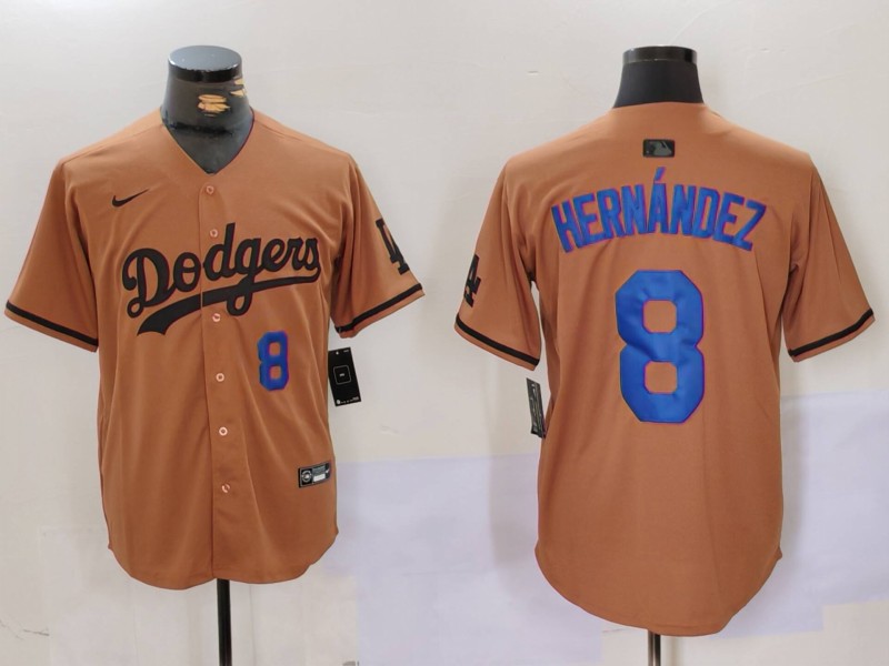 Men Los Angeles Dodgers #8 Hernandez army green joint name 2024 Nike MLB Jersey style 4